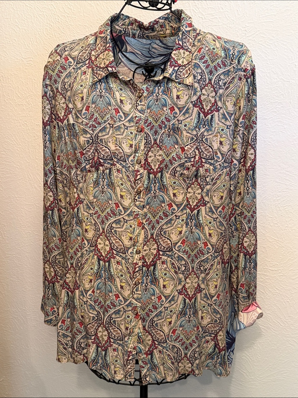 💎💎💎BOGOHO💎💎💎Aratta Paisley Button-Down Shirt w/3 D Embellishments-Medium